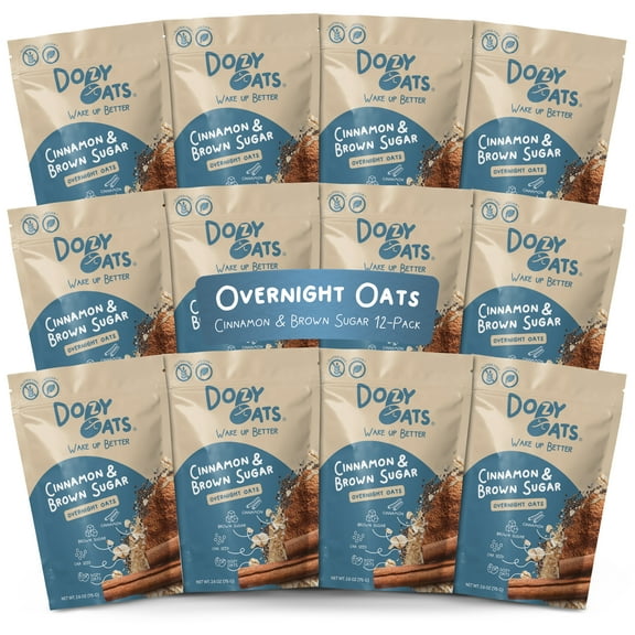 Dozy Oats Cinnamon & Brown Sugar Overnight Oats 12-Pack Gluten-Free, Vegan, Source of Fiber and Protein