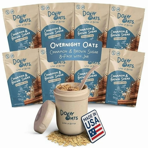 Dozy Oats Cinnamon & Brown Sugar Overnight Oats 8-Pack With Jar - Gluten-Free, Vegan, Source of Fiber and Protein