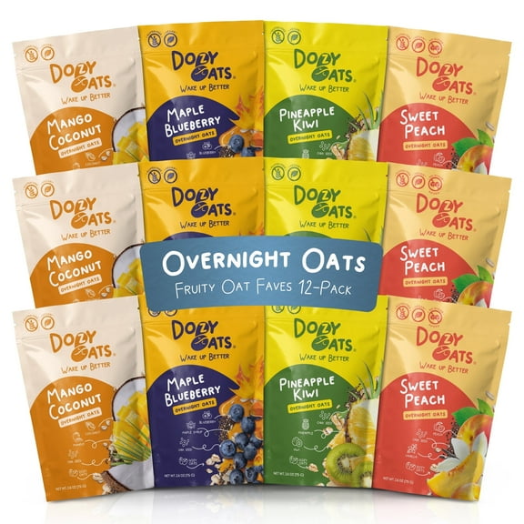 Dozy Oats Fruity Faves Overnight Oats 12-Pack Gluten-Free, Vegan, Good Source of Fiber and Protein