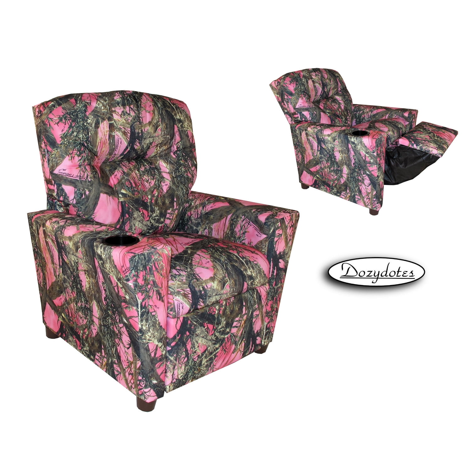 Dozydotes Contemporary Cup Holder Cotton Kid Recliner in Pink Camouflage