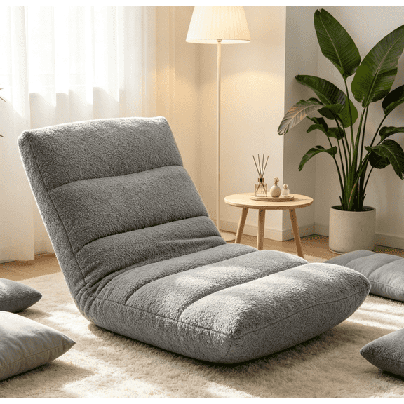 Dozzle 5-in-1 Adjustable Memory Foam Floor Chair, Foldable Padded Reclining Sofa Bed for Gaming, Reading, Napping, Meditation and Pet Resting, Grey