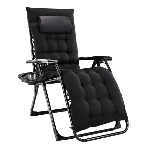 Dozzle Zero Gravity Heavy-Duty Recliner Chair with Enhanced Padded Cushion & Detachable Cup Holder, Foldable Reclining Lounge Chair for Patio, Indoor, Camping, and Beach , Black