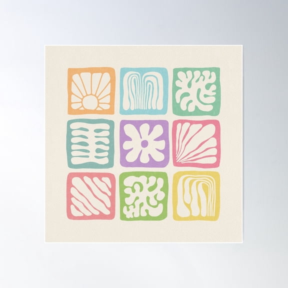 Dp280-12 Organic Shapes Squares Collage - Rainbow Pastels Poster Wall Art, Modern Wall Decor For Living Room Bedroom, 17x17 UNFRAMED