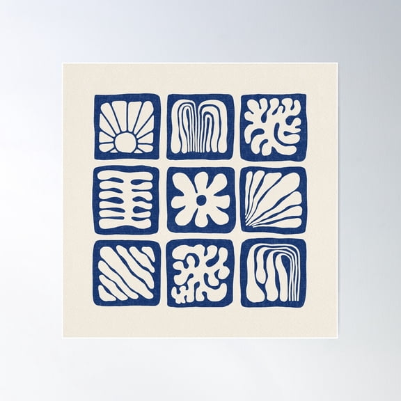 Dp280-6 Organic Shapes Squares Collage - Blue Poster Wall Art, Modern Wall Decor For Living Room Bedroom, 24x24 UNFRAMED