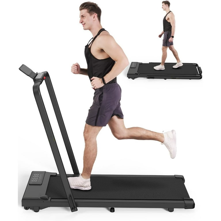 Dpforest Folding Treadmill Max 300lbs Exercise for Home Office Speed Range 0.6 7.5mph Installation Free Low Noise Safety Lock and Handrails Black