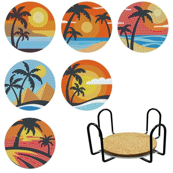 Dpisuuk Diamond Painting Coasters with Holder, DIY Coasters Diamond Art Kits for Beginners, Adults & Kids Small Diamond Painting Craft Supplies, 15PCS