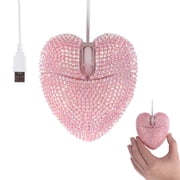 Dpisuuk Wired Mouse Cute Bling Crystal Rhinestone Pink Heart Shape Computer Mice with 4.59ft Cord Optical Portable Kawaii USB Corded Mouse for Laptop PC Desktop Notebook Kids Adults Gift
