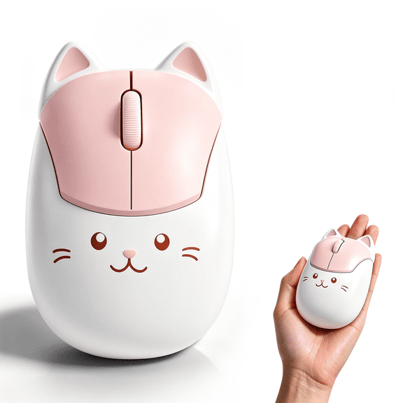 Dpisuuk Wireless Mouse 2.4GHz & Bluetooth Dual Mode Cute Cat Mouse Kawaii Kitty Silent Portable Travel Mouse for Laptop Desktop PC Tablet Smartphone, Gift for Girls, Teens & Kids, Pink