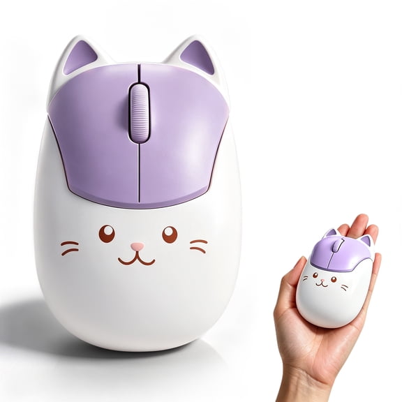 Dpisuuk Wireless Mouse 2.4GHz & Bluetooth Dual Mode Cute Cat Mouse Kawaii Kitty Silent Portable Travel Mouse for Laptop Desktop PC Tablet Smartphone, Gift for Girls, Teens & Kids, Purple