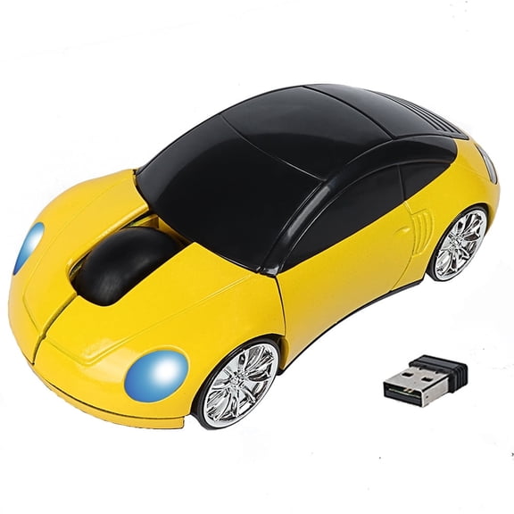 Dpisuuk Wireless Mouse 2.4GHz Cool Car Mouse with USB Receiver 1600 DPI Optical Travel Mouse for Laptop PC Computer Desktop MacBook Kids Boy Girl Adults Women Men Gifts, Yellow