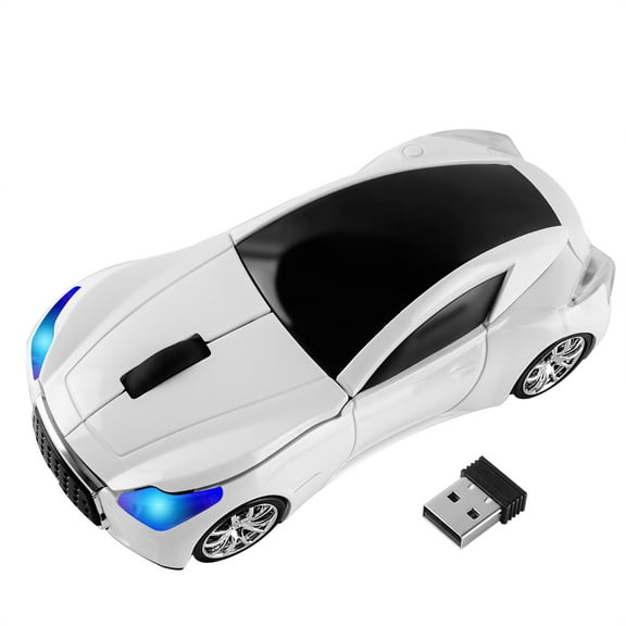 Dpisuuk Wireless Mouse, 2.4GHz Optical Car Mouse, Computer Mouse with USB Receiver, Cordless Mouse for Laptop PC Computer, White