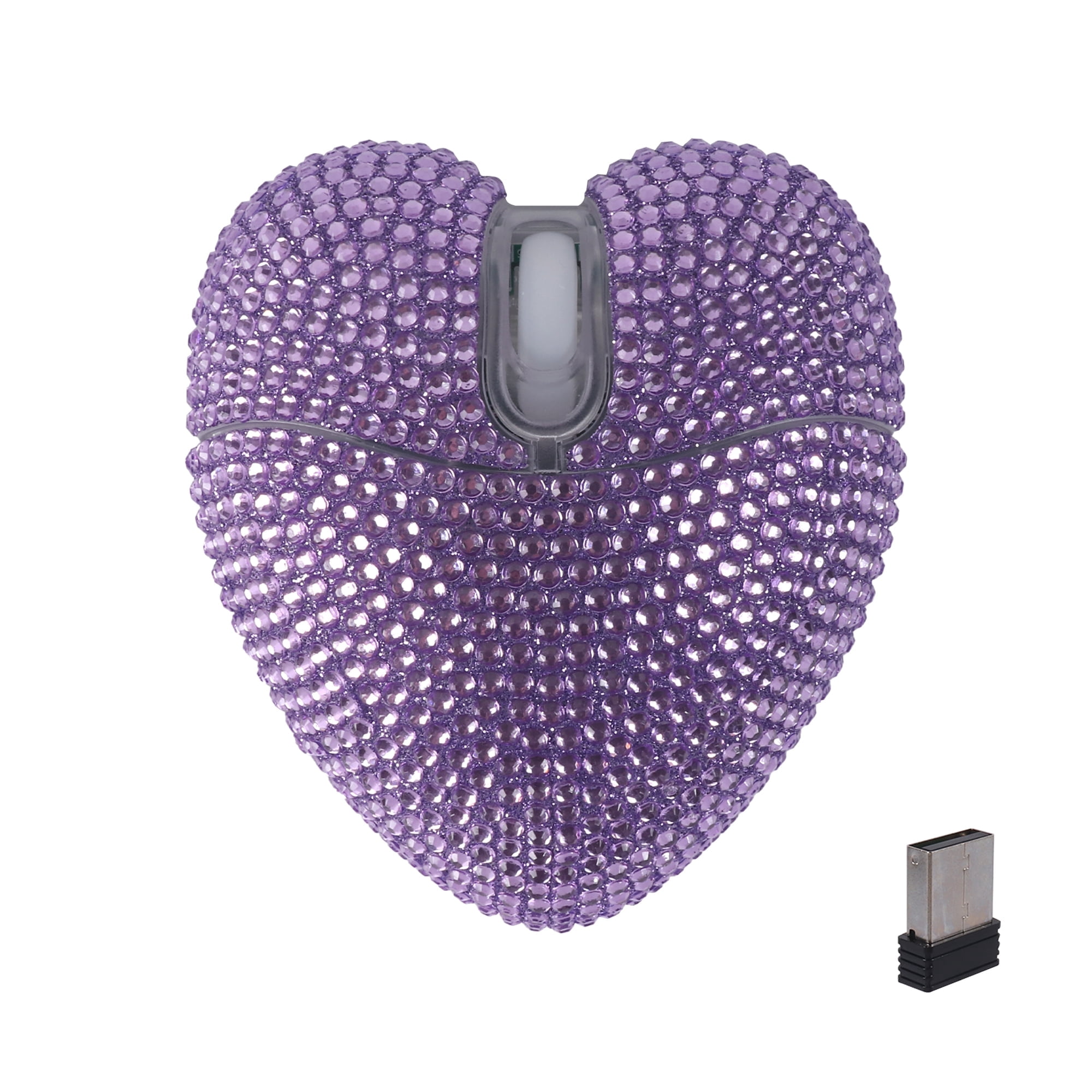Dpisuuk Wireless Mouse Bluetooth Cute Bling Crystal Rhinestone Purple Heart Shape Computer Mice with LED Light 2.4GHz & Bluetooth Rechargeable USB Cordless Mouse for Laptop PC Tablet Gift