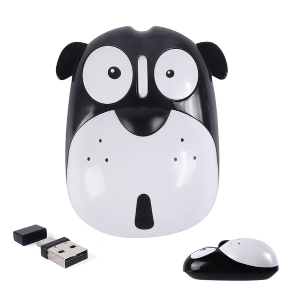 Dpisuuk Wireless Mouse Cute Cartoon Animal Dog Shape Cordless Mouse with USB Receiver 2.4GHz Optical Portable Rechargeable Silent Lovely Puppy Mice for Laptop PC Desktop Kids Adults Gifts, Black