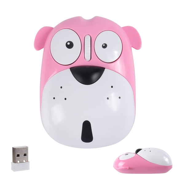 Dpisuuk Wireless Mouse Cute Cartoon Animal Dog Shape Cordless Mouse with USB Receiver 2.4GHz Optical Portable Rechargeable Silent Lovely Puppy Mice for Laptop PC Desktop Kids Adults Gifts, Pink