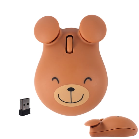 Dpisuuk Wireless Mouse Cute Small Animal Bear Shape Computer Mice with USB Receiver 2.4GHz Optical Portable Kawaii USB Cordless Mouse for Laptop PC Desktop Kids Adults Gift (Brown)