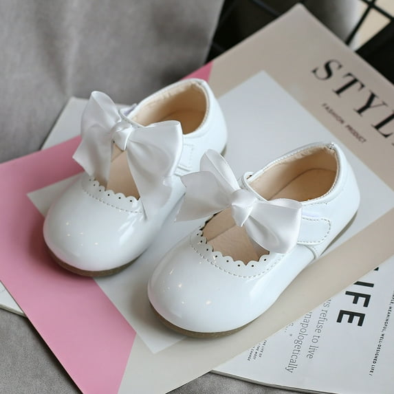 Dpityserensio 0 Months-7 Years Toddler Shoes Baby Girls Cute Fashion Bow Hollow Out Non-slip Small Leather Princess Shoes White 6-7 Years