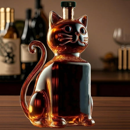 Dpityserensio 10oz Kitty Whiskey Bottle Whiskey Bottle High Borosilicate Glass Decanter with Animal Design,Liquor Bottle for Bourbon, Scotch or Gift