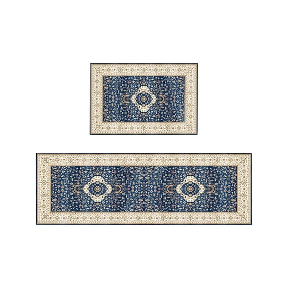Dpityserensio 2-Piece Ethnic Kitchen Rug Set Machine Washable Non-Slip Bathroom Floor Mat Home Fall Decor