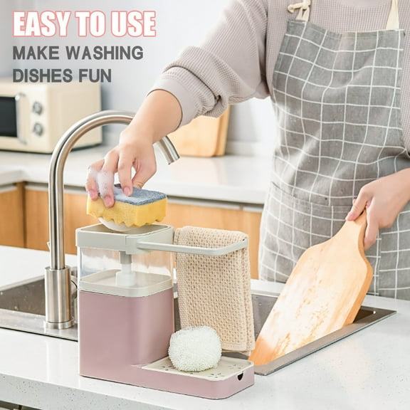 Dpityserensio 3 IN 1 Soap Pump Dispenser+Kitchen Sponge Holder+Tea Towel Holder