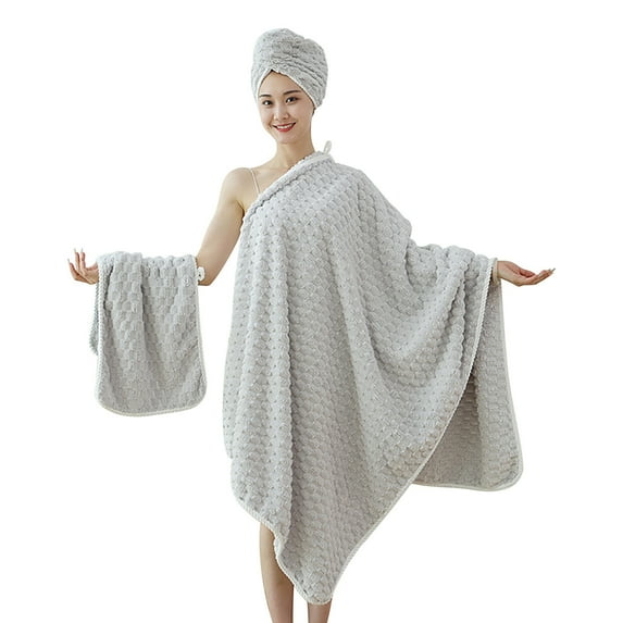 Dpityserensio 3 Pack Coral Velvet Towel, High Absorbent and Lightweight Bath Towel and Bath Hat Set Bathroom Set Deluxe Bath Towel Ultra Soft Towel Set Solid Color