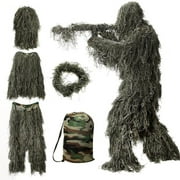 Dpityserensio 5 In 1 Ghillie Suit 3D Camouflage Hunting Apparel Including Jacket Pants Hood Carry Bag