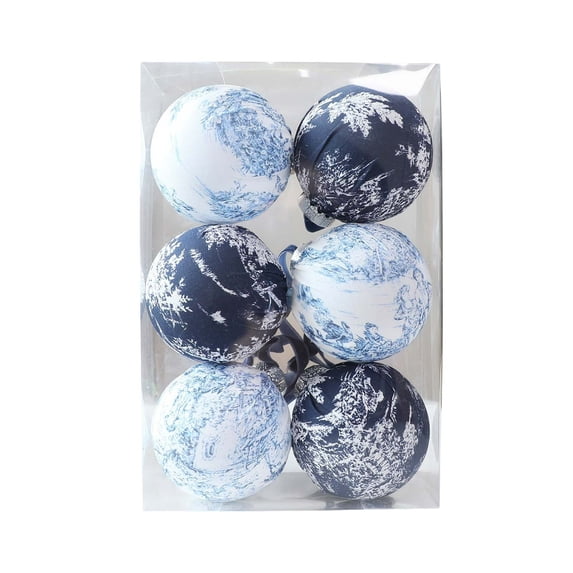 Dpityserensio 8CM Toile Print Fabric Wrapped Christmas Ornaments Balls 6 Pcs Vintage Chinoiserie Xmas Tree Hanging Decorations With Velvet Ribbon