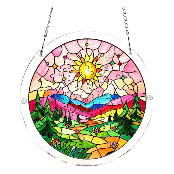 Dpityserensio Acrylic Suncatcher Puzzle Kit, 7.4 Inch Stained Glass Window Art, Unique Shaped Irregular Pieces for Stress Relief, Lightcher Projects Rainbow Sunlight