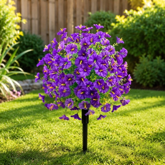 Dpityserensio Artificial Morning Glory Ground Stakes, UV Resistant Faux Flowers for Outdoor Garden Yard,17.7inch