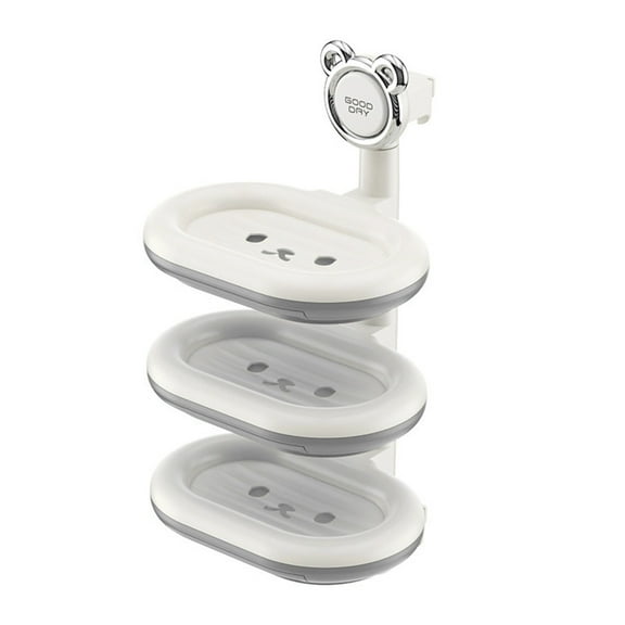 Dpityserensio Bathroom Organization No-Drill Rotating Soap Box Wall-Mounted Soap Dispenser Tray Multi-Layer Soap Storage Box Swivel Soap Container
