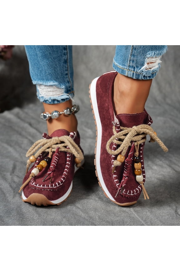 Boots for Women Casual Bohemian Style Rope Knot Beaded Thick-Soled Shoes Fall And Winter Trendy Multi-Color Wedge Heels