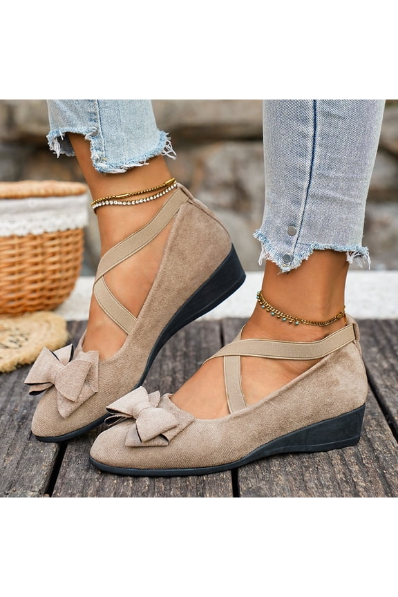 Boots for Women Casual Bow Comfortable Breathable Elastic With Wedge Heel Large Shoe