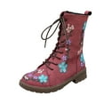 thumbnail image 1 of Dpityserensio Boots for Women Winter Ankle Boots Solid Color Flower Embroidery Round Toe Front Lace-Up Side Zipper Low Heel Ankle Boots, 1 of 7