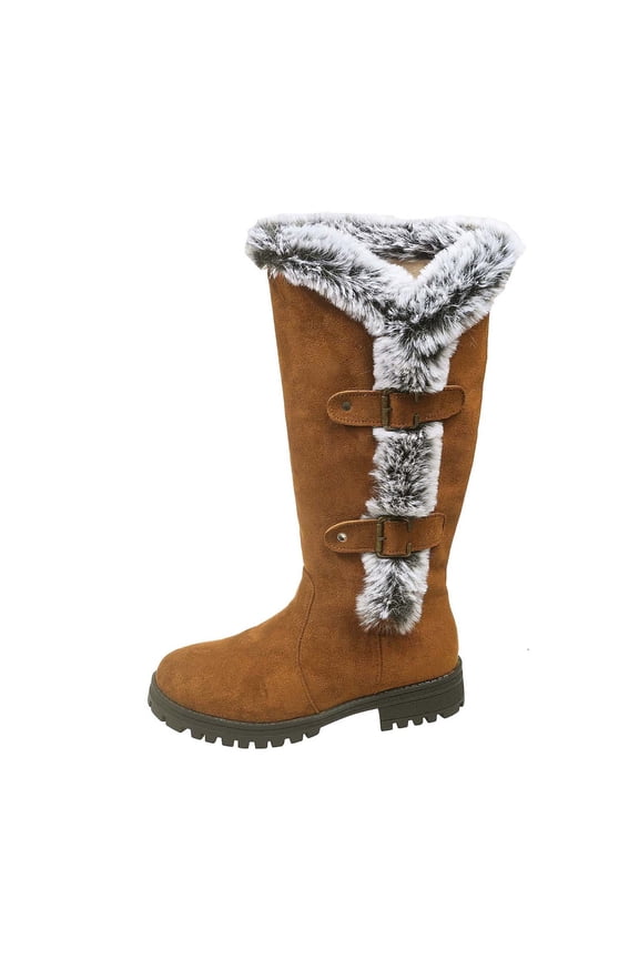 Boots for Women Winter Velvet Warm Long Snow Boots Solid Color Round Toe Low Heel Knee-High Boots