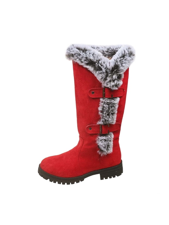 Boots for Women Winter Velvet Warm Long Snow Boots Solid Color Round Toe Low Heel Knee-High Boots