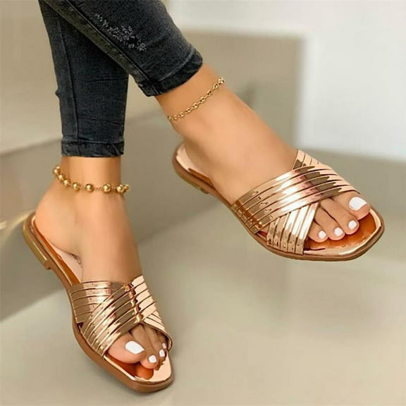 Dpityserensio Comfortable Flat Open Toe Casual Outdoor Slippers Easy Wear off Beach Sandals Women Rose Gold 9.5(43)