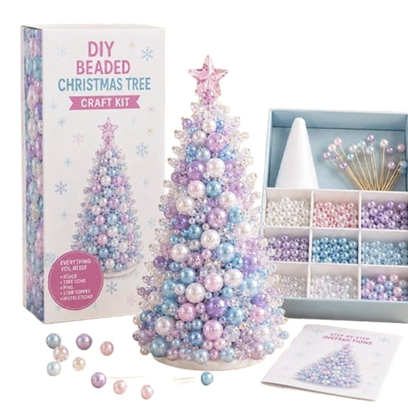 Dpityserensio DIY Beaded Christmas Tree Craft Kit Create Your Own Pearl Tabletop Decor, Holiday Ornament Art Supplies for Adults