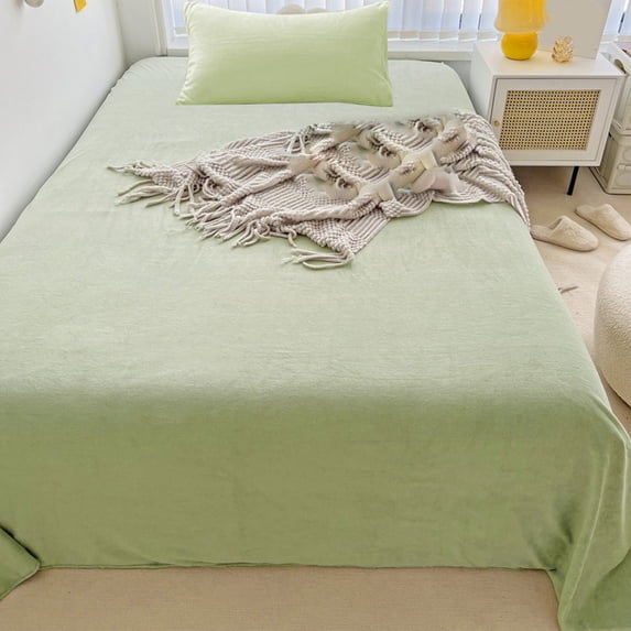Dpityserensio Fleece Bed Sheets Set Thick Plush Flannel Bedding Set Includes 1 Fitted Sheet and 1 Pillowcase for Cozy Warm Sleep