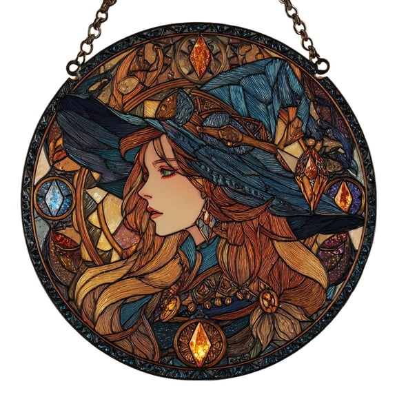 Dpityserensio Fall Decor Beautiful Witch - Enchanting Witch Face Window Hanging Suncatcher Ornament