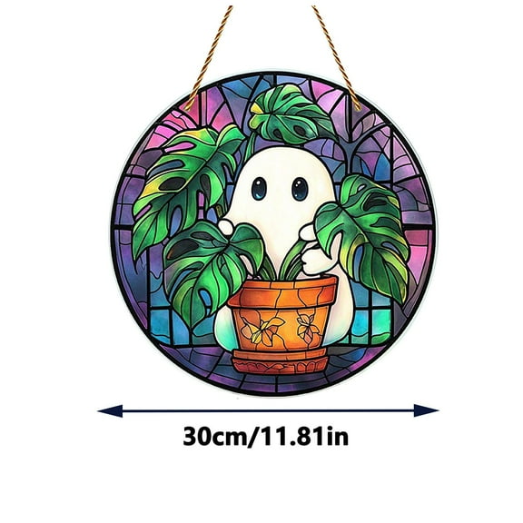 Dpityserensio Fall Decor Ghost With Monstera Plants Acrylic Window Hanging