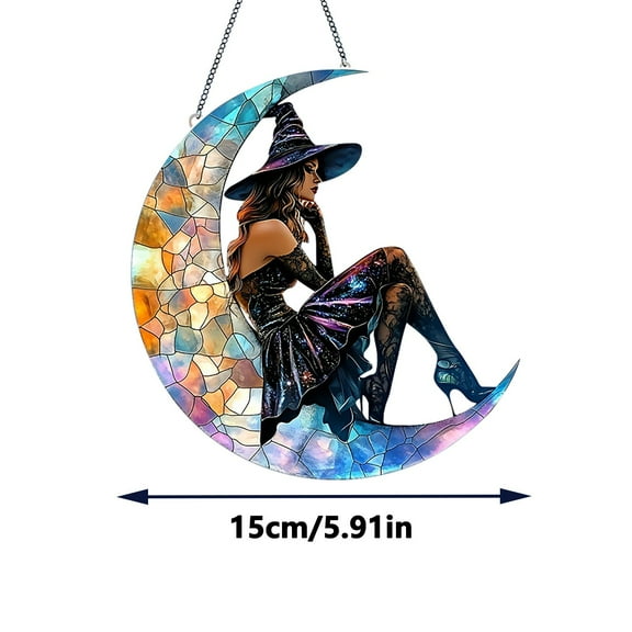 Dpityserensio Fall Decor Witch With Crystal Pendant Acrylic Wall Hanging Home Decoration