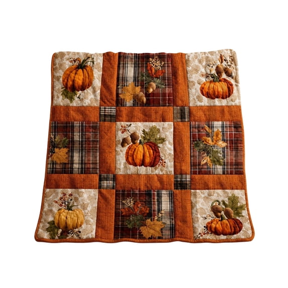 Dpityserensio Fall Pumpkin Maple Plaid Flannel Quilted Throw Blanket Sofa Bed Decor