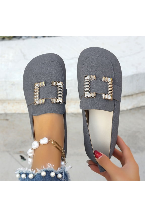 Flats Shoes for Women Solid Color Versatile Round Toe Shallow Mouth Metal Buckle Low Heel Comfortable Toe Flat Shoes