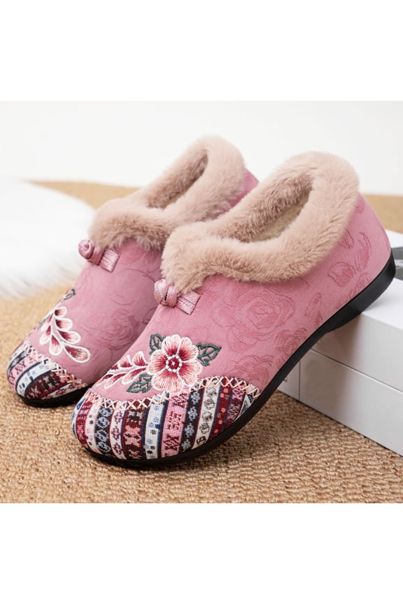 Flats Shoes for Women Winter Shoes With Velvet Embroidery Ethnic Style Shoes Flat Shoes