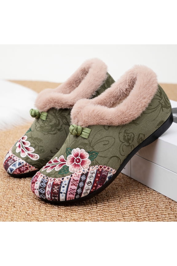 Flats Shoes for Women Winter Shoes With Velvet Embroidery Ethnic Style Shoes Flat Shoes