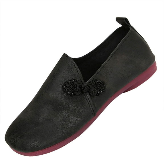 Dpityserensio Flats Shoes Women Lightweight Shallow Mouth Large Size Flat Bottomed Round Toe Soft Leather Low Top Loafers