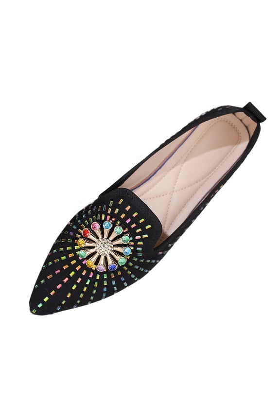 Flats Shoes Women Dressy Comfortable Style Flat-Bottom Shallow Mouth Rhinestone Pointed ToeBottom Moccasins Flat Shoes