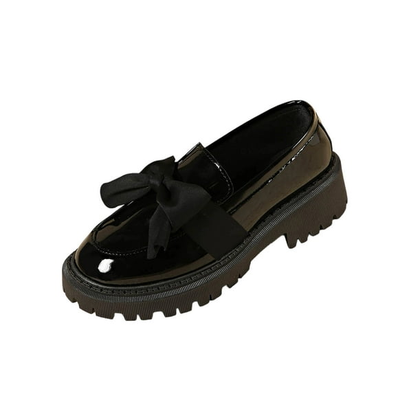 Dpityserensio Flats Shoes for Women Plus-Size British-Style Bow-Decorated Patent Leather Cool And Fall And Winter Style Comfortable Flat Loafers