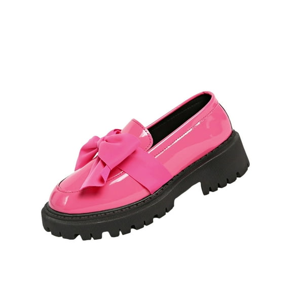 Dpityserensio Flats Shoes for Women Plus-Size British-Style Bow-Decorated Patent Leather Cool And Fall And Winter Style Comfortable Flat Loafers