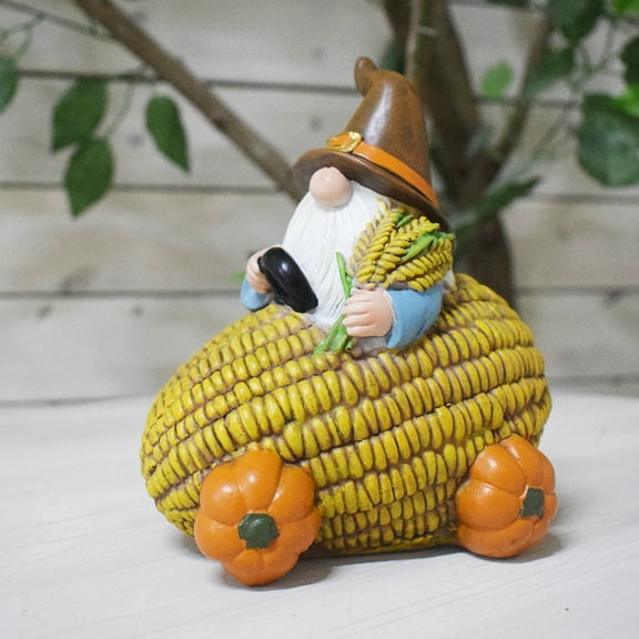 Dpityserensio Gnome Statue Car with Pumpkin Wheel Garden Gnome Statue Figurine Happy Fall Gifts Fall Xmas