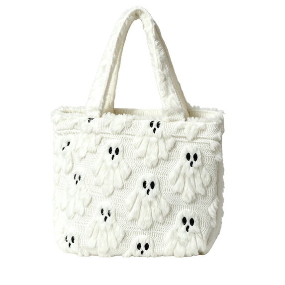 Dpityserensio Halloween Pumpkin Tote Bag Cute Ghost Handbag Soft Shoulder Bag